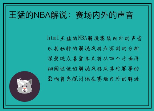 王猛的NBA解说：赛场内外的声音