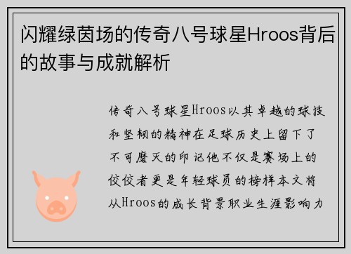 闪耀绿茵场的传奇八号球星Hroos背后的故事与成就解析